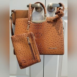 Dasein DS Collection Grace Fashion Briefcase Satchel with Matching Pouch Ostrich